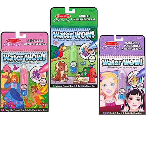 Product Cover Melissa & Doug On-The-Go Water Wow! Fairy Tale, Makeup, and Animals Reusable Water-Reveal Activity Pad, Chunky-Size Water Pen, 3-Pack