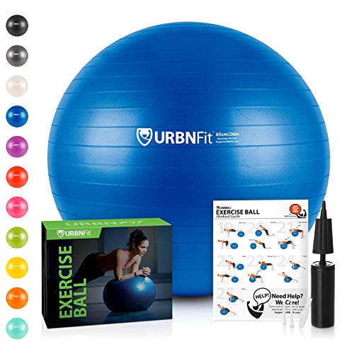Product Cover URBNFit Exercise Ball (65 cm) for Stability & Yoga - Workout Guide Incuded - Professional Quality (Blue)
