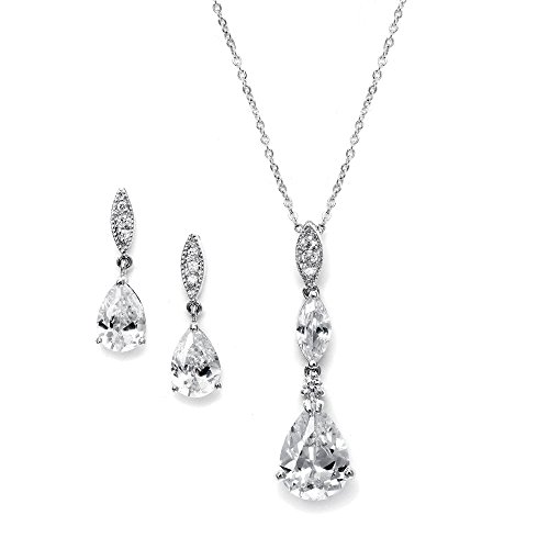 Product Cover Mariell Platinum Plated Pear-Shaped CZ Bridal, Bridesmaids or Prom Necklace and Earring Set