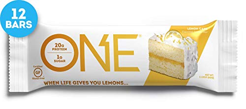 Product Cover ONE Protein Bars, Lemon Cake, Gluten Free Protein Bars with 20g Protein and only 1g Sugar, Guilt-Free Snacking for High Protein Diets, 2.12 oz (12 Pack)