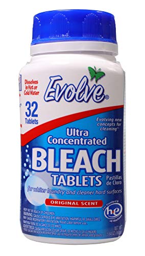 Product Cover Evolve Bleach Tablets, HE Safe, No Splash, 32ct (Original Scent) Bleach, Hard Surface Cleaner, No Splash Bleach, Cleaner, Tablets, Bathroom Cleaner, Kitchen Cleaner,