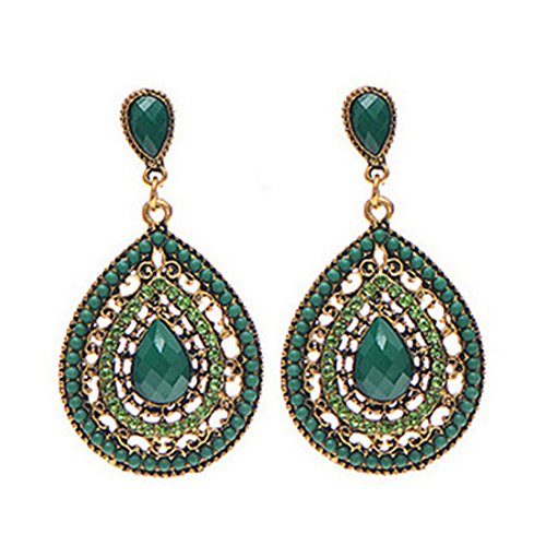 Product Cover Voberry Women's Retro Bohemia Teardrop Crystal Drop Dangle Earrings (Green)