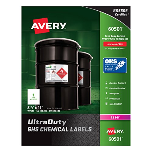 Product Cover Avery UltraDuty GHS Chemical Labels for Laser Printers, Waterproof, UV Resistant, 8.5