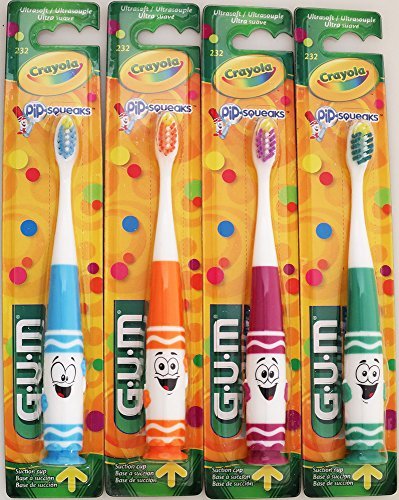 Product Cover GUM Crayola Pip-Squeaks Kids Toothbrush - Ultrasoft (4 Pack - 1 of Each Character)