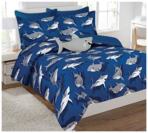 Product Cover Twin & Full 6 Pcs or 8 Pcs Comforter/ Coverlet / Bed in Bag Set with Toy (Twin, Shark)