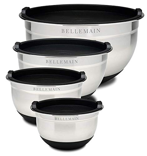Product Cover Top Rated Bellemain Stainless Steel Non-Slip Mixing Bowls with Lids, 4 Piece Set Includes 1 Qt, 1.5 Qt, 3 Qt. & 5 Qt.