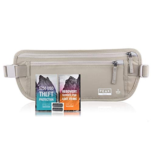 Product Cover Travel Money Belt with RFID Block - Theft Protection and Global Recovery Tags (Beige REG - fits most)