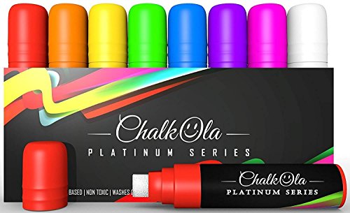 Product Cover Window Markers - 15mm Jumbo - 3 in 1 Nib with 28g Ink - Pack of 8 neon chalk pens - Loved by Teachers, Kids, Artists, Businesses - Use on Chalkboard, Whiteboard, Blackboard, Glass, Bistro