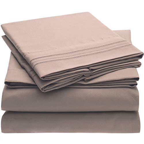 Product Cover Mellanni Bed Sheet Set - Brushed Microfiber 1800 Bedding - Wrinkle, Fade, Stain Resistant - 4 Piece (King, Tan)