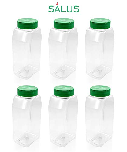 Product Cover SalusWare Clear PET 32 Oz Spice Jars with Lined Green Caps (6 Pack)