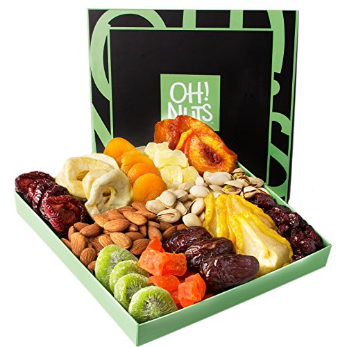 Product Cover Holiday Nut and Dried Fruit Gift Basket, Healthy Gourmet Snack Christmas Food Box, Great for Birthday, Sympathy, Family Parties & Movie Night or as a Corporate Tray - Oh! Nuts 