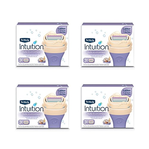 Product Cover New Schick 100% Genuine Intuition Pure Nourishment Razor Refill Coconut Milk and Almond Oil Cartridge,4pack - 3 cartridges Each Pack Total 12 Cartridges