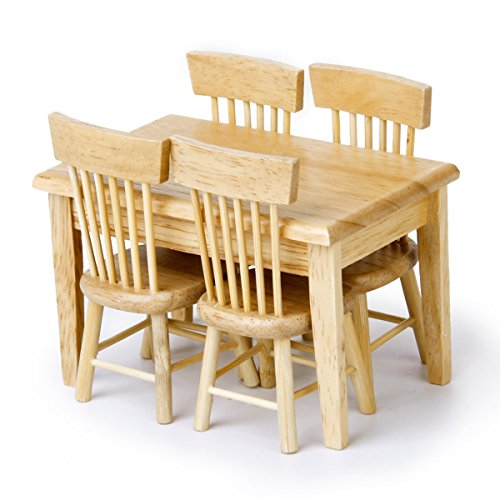 Product Cover Pixnor 5pcs 112 Dollhouse Miniature Dining Table Chair Wooden Furniture Set (Wood Color)
