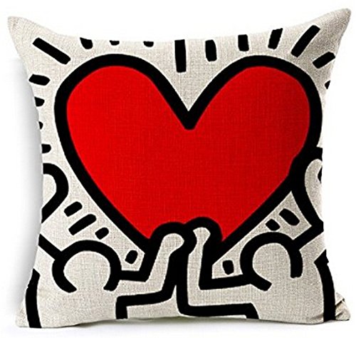 Product Cover Keith Haring's Graffiti-art Printing Style Cotton Linen Throw Pillow Case Cushion Cover Home Office Decorative, Square 18 X 18 Inches