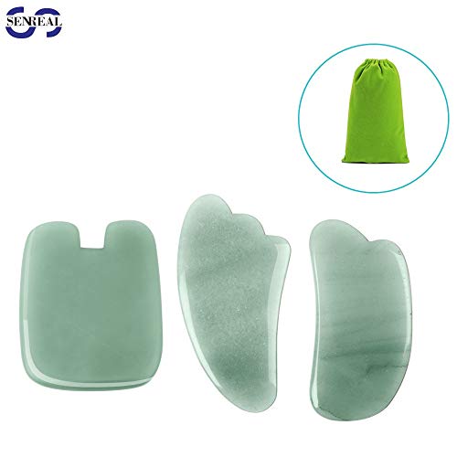 Product Cover Gua Sha Jade Tools 3Pcs Natural Jade Guasha Board for Facial Skincare Ultra Smooth Edge Gua Sha Scraping Massage Tool Home Physical Therapy Tools for SPA Acupuncture Therapy Trigger Point Treatment