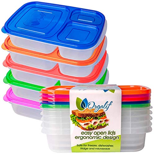Product Cover Orgalif Bento Lunch Box 3-Compartment Plastic Microwavable Container Food Storage (Set Of 5)