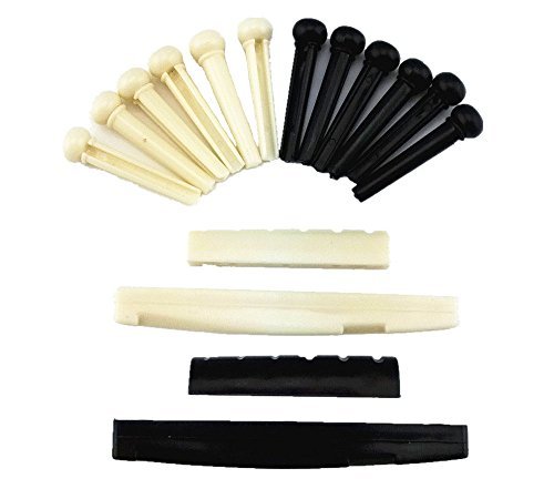 Product Cover yueton Pack of 2 Sets Black and White Plastic Bridge Pins & Saddle & Nut Replacement Parts for Acoustic Guitar