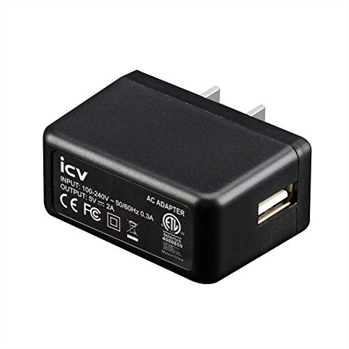 Product Cover icv USB Wall Charger - 5V 2A AC Power Adapter with US Plug for Phone, Tablet and Other Related USB Powered Devices Small and Lightweight - Designed for Safety