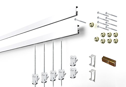 Product Cover STAS Cliprail Complete Art Hanging Gallery System (2 rails 6 hooks and 4 cables, white rails)