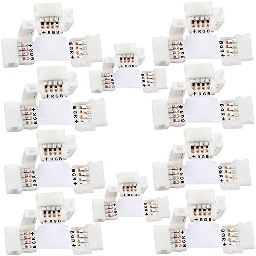 Product Cover 10x T Shape 4 Pins Connector JACKYLED 10mm Non-Waterproof Quick Splitter 12V 72W Clips for 50503528 SMD RGB LED Flexible Strip Lights 4 Conductor (32 Pcs Clips is Included)