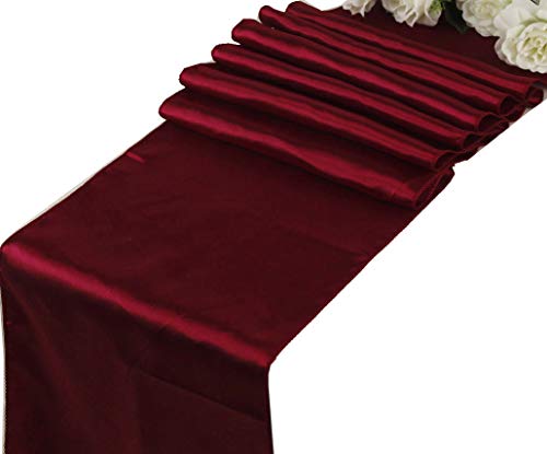 Product Cover MDS Pack Of 10 Wedding 12 x 108 inch Satin Table Runner For Wedding Banquet Decoration- Maroon