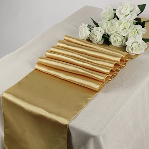 Product Cover V'Decor Pack Of 10 Wedding 12 x 108 inch Satin Table Runner Wedding Banquet Decoration -Gold