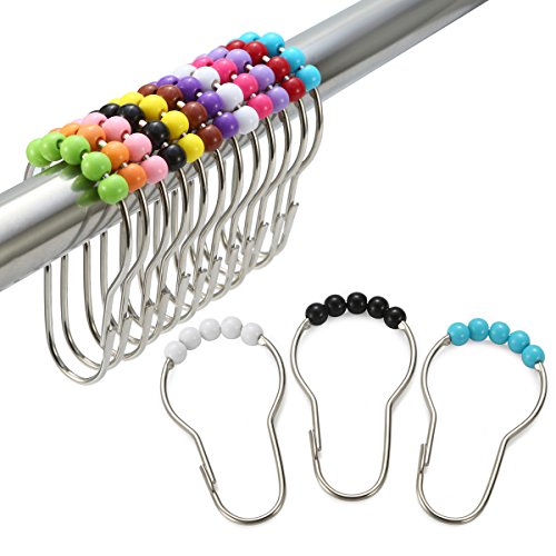 Product Cover Amazer Shower Curtain Hooks Rings, Stainless Steel Shower Curtain Rings and Hooks for Bathroom Shower Rods Curtains-Set of 12-Colorful