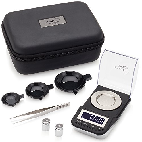 Product Cover Smart Weigh Premium High Precision Digital Milligram Scale with Case, Tweezers, Calibration Weights and Three Weighing Pans, 50 x 0.001grams