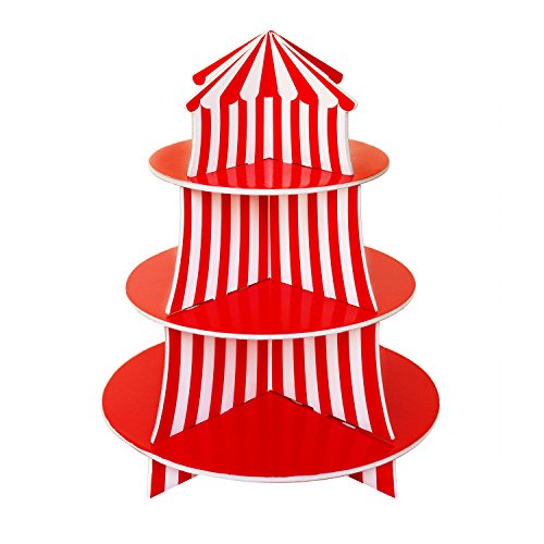 Product Cover 3 Tier Cupcake Foam Stand with Circus Carnival Tent Design for Desserts, Birthdays, Decorations
