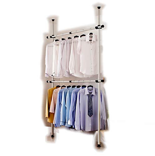 Product Cover Goldcart 3202 Telescopic Garment Rack, Heavy Duty Design Movable DIY By Hand No Damage to Wall Ceiling Hanging Rail, 0.7-1.3 Meters Wide Adjustable, 120 Kilogram Loading, Reach Hook Included, White