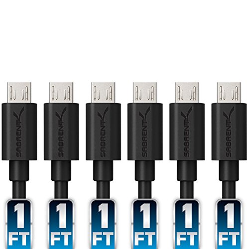 Product Cover Sabrent [6-Pack] 22AWG Premium 1ft Micro USB Cables High Speed USB 2.0 A Male to Micro B Sync and Charge Cables [Black] (CB-UM61)