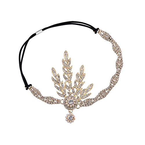 Product Cover Babeyond Art Deco 1920's Flapper Great Gatsby Inspired Leaf Medallion Pearl Headpiece Headband