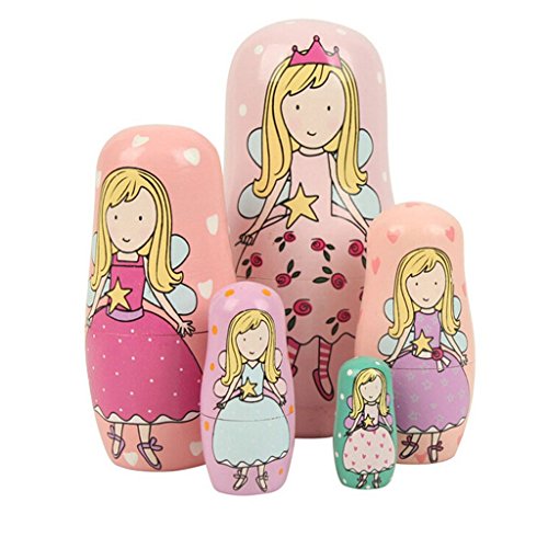 Product Cover Winterworm Cute Lovely Angel Princess with Pink Purple Green Dress Handmade Nesting Dolls Matryoshka Dolls Russian Dolls Set 5 Pieces Kids Girls Gifts Toy Home Decoration.