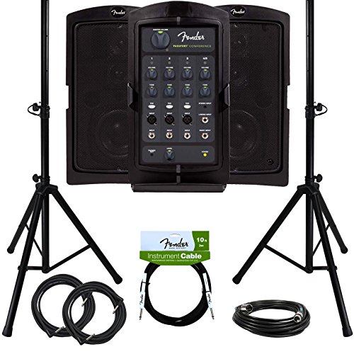 Product Cover Fender Passport Conference Portable PA System Bundle with Compact Speaker Stands, XLR Cable, and Instrument Cable