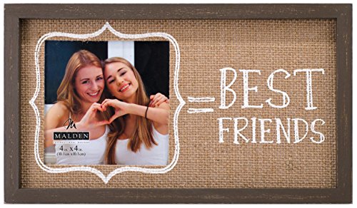 Product Cover Malden International Designs Burlap Wall Sentiments Silkscreened Best Friends Picture Frame, 4x4, Tan