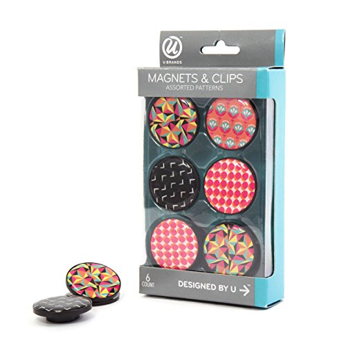 Product Cover U Brands Magnets and Magnetic Clips, 1-1/4-Inch Diameter, Pop Spring Fashion Colors, 6-Count