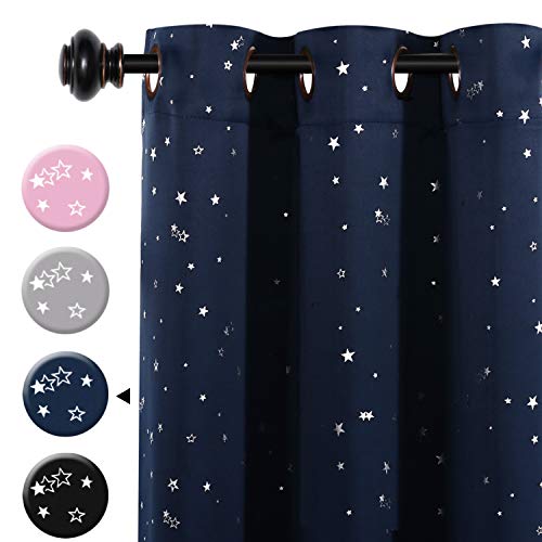 Product Cover H.VERSAILTEX Blackout Curtains Kids Room for Boys Girls Thermal Insulated Twinkle Silver Stars Pattern Curtain Drapes, Grommet Top, 1 Panel, 40