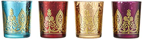 Product Cover Kate Aspen Indian Jewel Henna Glass Votives, Tealight Candle Holders, Wedding Decorations/Favors,  Assorted Colors (Set of 4) (20177NA)