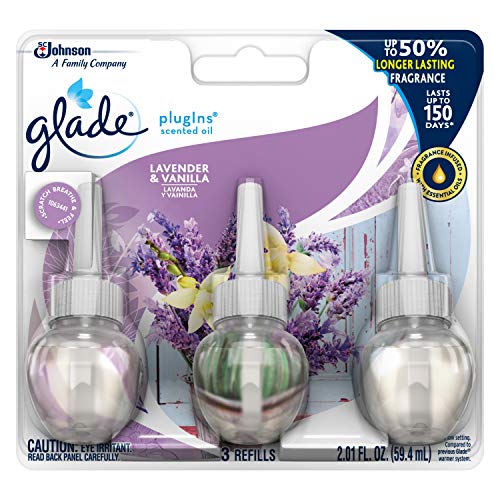 Product Cover Glade PlugIns Scented Oil Refill Lavender & Vanilla, Essential Oil Infused Wall Plug In, 2.01 FL OZ, Pack of 3