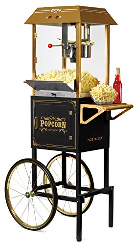 Product Cover Nostalgia CCP1000BLK Vintage 10-Ounce Professional Popcorn and Concession Cart, 59 Inches Tall, Makes 40 Cups of Popcorn, Kernel Measuring Cup, Oil Measuring Spoon and Scoop, 19-Inch Wheels - Black