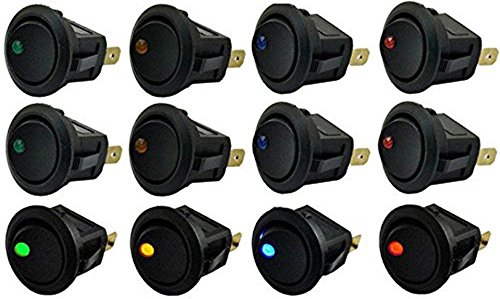 Product Cover yueton 12pcs Car Truck Rocker Round Toggle LED Switch On-Off Control, Blue, Green, Yellow, Red