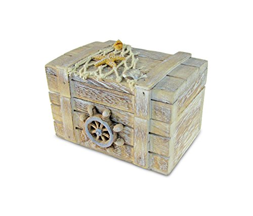 Product Cover Puzzled Brown Wood Ship's Wheel Vintage Jewelry Box, 4.2 x 2.75 Inch Handcrafted Hinged Starfish Fish Decorations Keepsake Accessory Organizer Storage Trinket Gift Accent Tabletop Home & Kitchen Decor