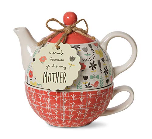 Product Cover Pavilion Gift Company 74068 Bloom Mother Ceramic Tea for One, 15 oz, Multicolor