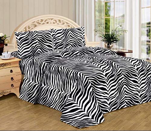 Product Cover 4 Piece Zebra Animal Jungle Print Super Soft Executive Collection 1500 Series Bed Sheet Set (Twin, White Black Zebra)