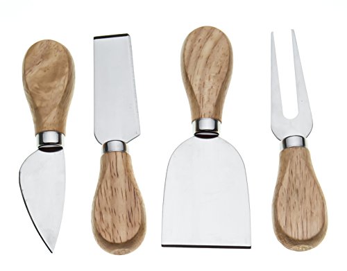 Product Cover Bekith 4 Pcs Travel Cheese Knives Set, Cheese Knife, Shaver, Fork and Spreader, Wooden Handle