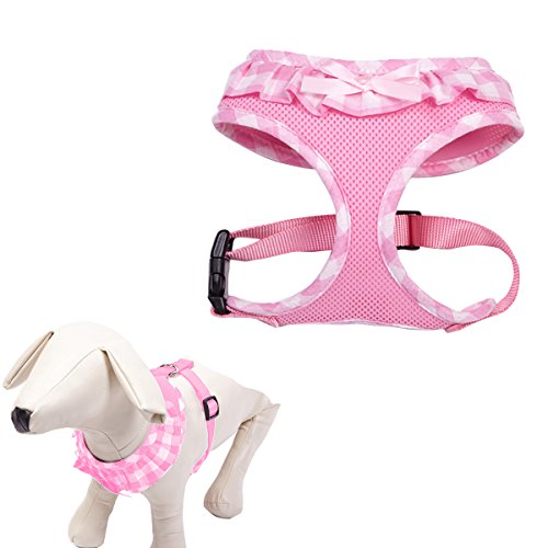 Product Cover EXPAWLORER Checkered Frills Fashion Puppy Harness for Pets Dog & Cat, Pink Medium