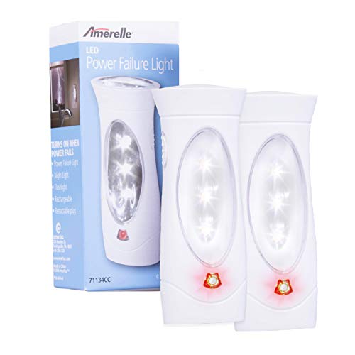 Product Cover Amerelle Emergency Lights For Home by Amertac, 2 Pack - Emergency Preparedness Power Failure Light and Flashlight, Automatically Lights When the Power Fails - Portable, Rechargeable - 71134CC