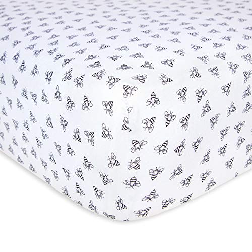 Product Cover Burt's Bees Baby - Honey Bee Print Fitted Crib Sheet, 100% Organic for Standard Crib and Toddler Mattresses (Blueberry)