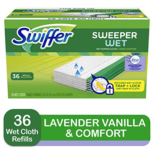 Product Cover Swiffer Sweeper Wet Mopping Cloth Multi Surface Refills, Febreze Lavender Vanilla & Comfort Scent, 36 count