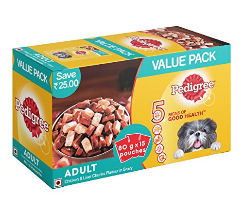 Product Cover Pedigree Gravy Adult Dog Food Chicken & Liver Chunks, 1.2 kg (Pack of 15)